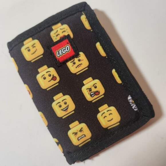 Lego Other - LEGO Minifigure Head Print Trifold Wallet Black Canvas Hook and Loop Closure